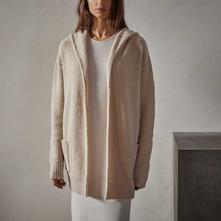 Thermal Hooded Cardigan in Oatmilk | James Perse Los Angeles