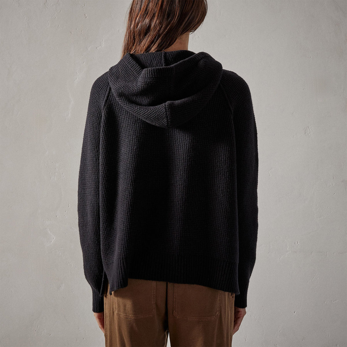 Thermal Knit Hooded Sweater in Black | James Perse Los Angeles