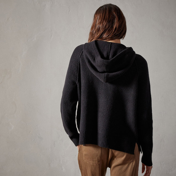Thermal Knit Hooded Sweater in Black | James Perse Los Angeles