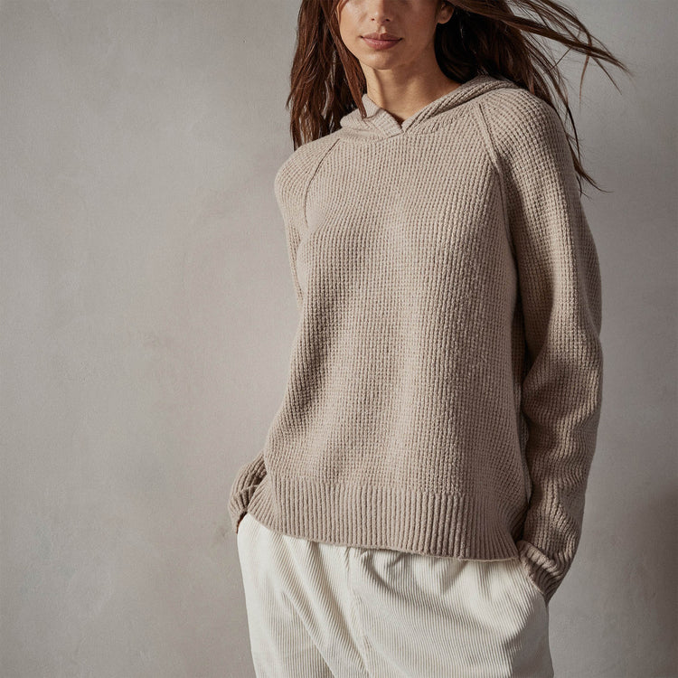 Thermal Knit Hooded Sweater in Nude | James Perse Los Angeles