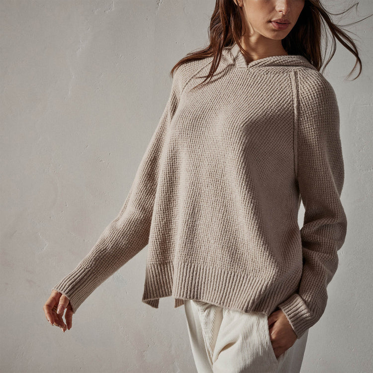 Thermal Knit Hooded Sweater in Nude | James Perse Los Angeles