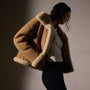 Shearling Car Coat  in Caramel | James Perse Los Angeles