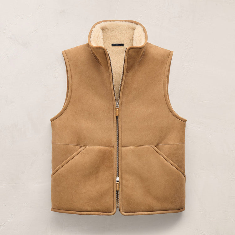 Suede Shearling Vest in Caramel | James Perse Los Angeles