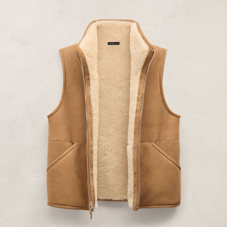 Suede Shearling Vest in Caramel | James Perse Los Angeles