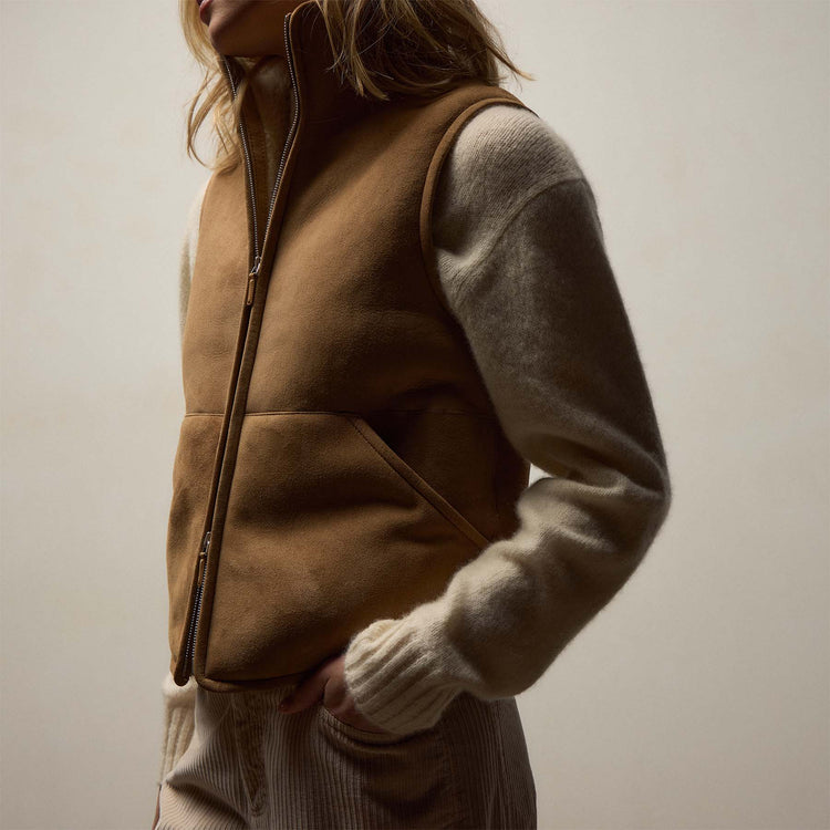 Suede Shearling Vest in Caramel | James Perse Los Angeles
