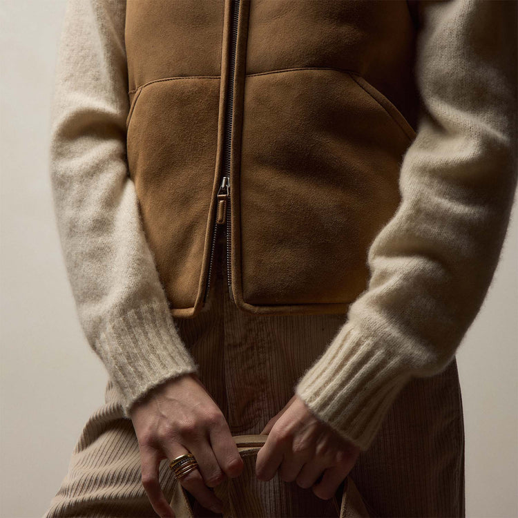 Suede Shearling Vest in Caramel | James Perse Los Angeles