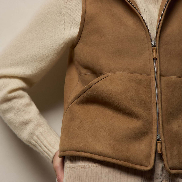 Suede Shearling Vest in Caramel | James Perse Los Angeles