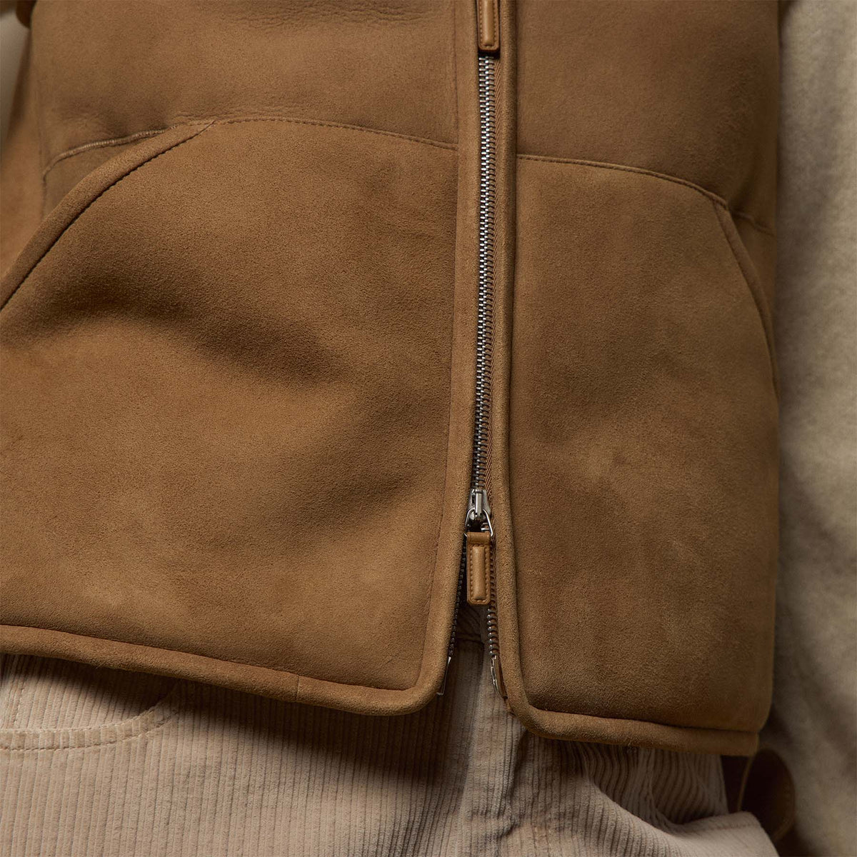 Suede Shearling Vest in Caramel | James Perse Los Angeles