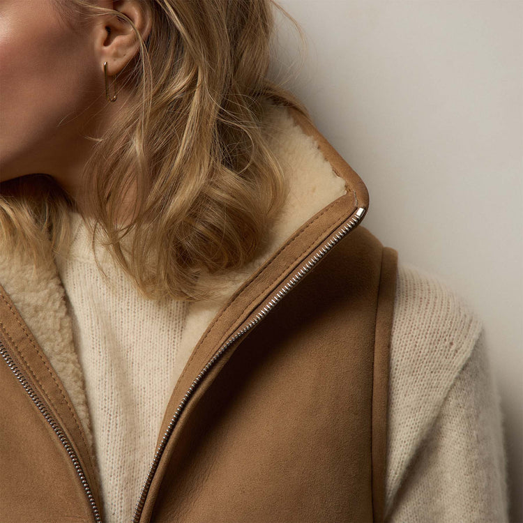 Suede Shearling Vest in Caramel | James Perse Los Angeles