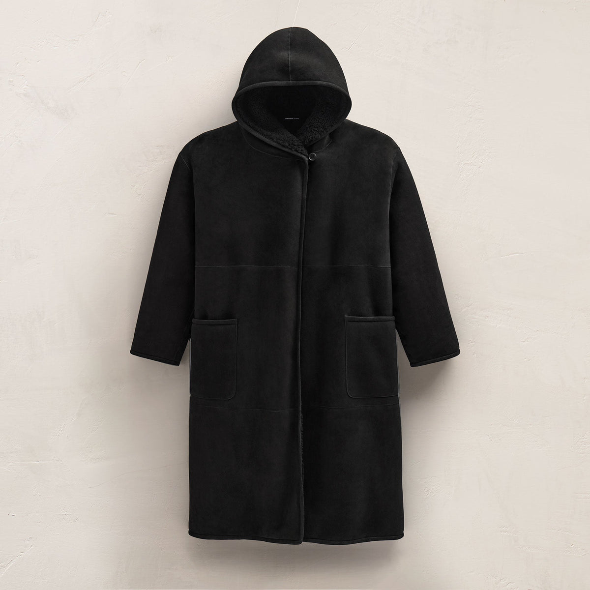 Long Suede Hooded Jacket in Black | James Perse Los Angeles FLAT