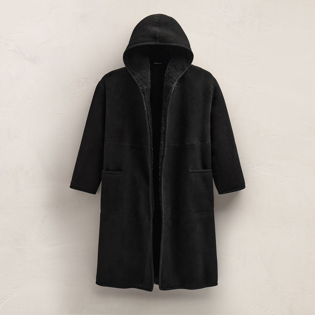 Long Suede Hooded Jacket in Black | James Perse Los Angeles FLAT