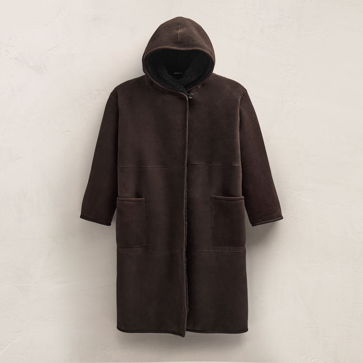 Long Suede Hooded Jacket in Kona | James Perse Los Angeles FLAT