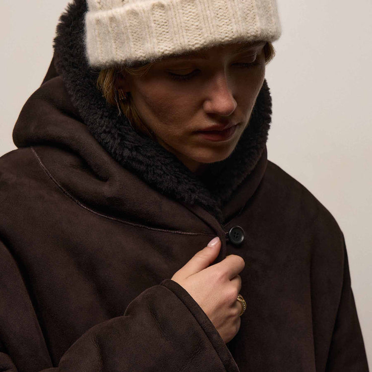 Long Suede Hooded Jacket in Kona | James Perse Los Angeles