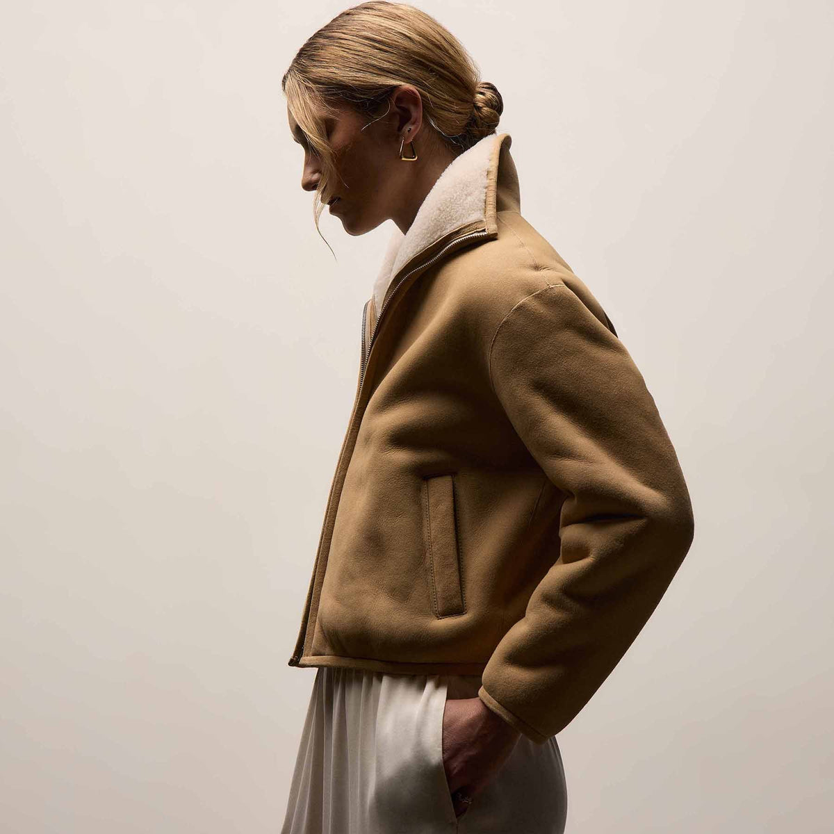 Suede Shearling Jacket - Light Caramel
