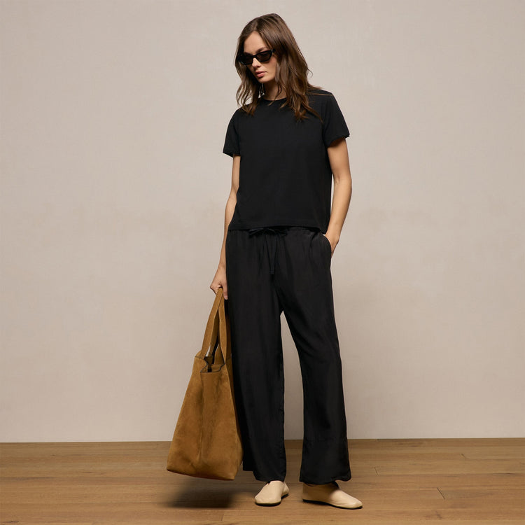 Washed Silk Wide Cuff Pant in Washed Black | James Perse Los Angeles