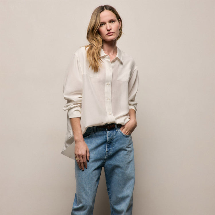 Washed Silk Patch Shirt in Ivory | James Perse Los Angeles