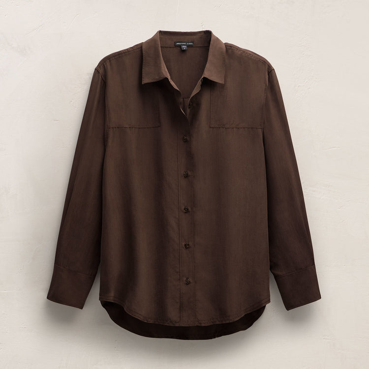 Washed Silk Patch Shirt in Washed Brown | James Perse Los Angeles