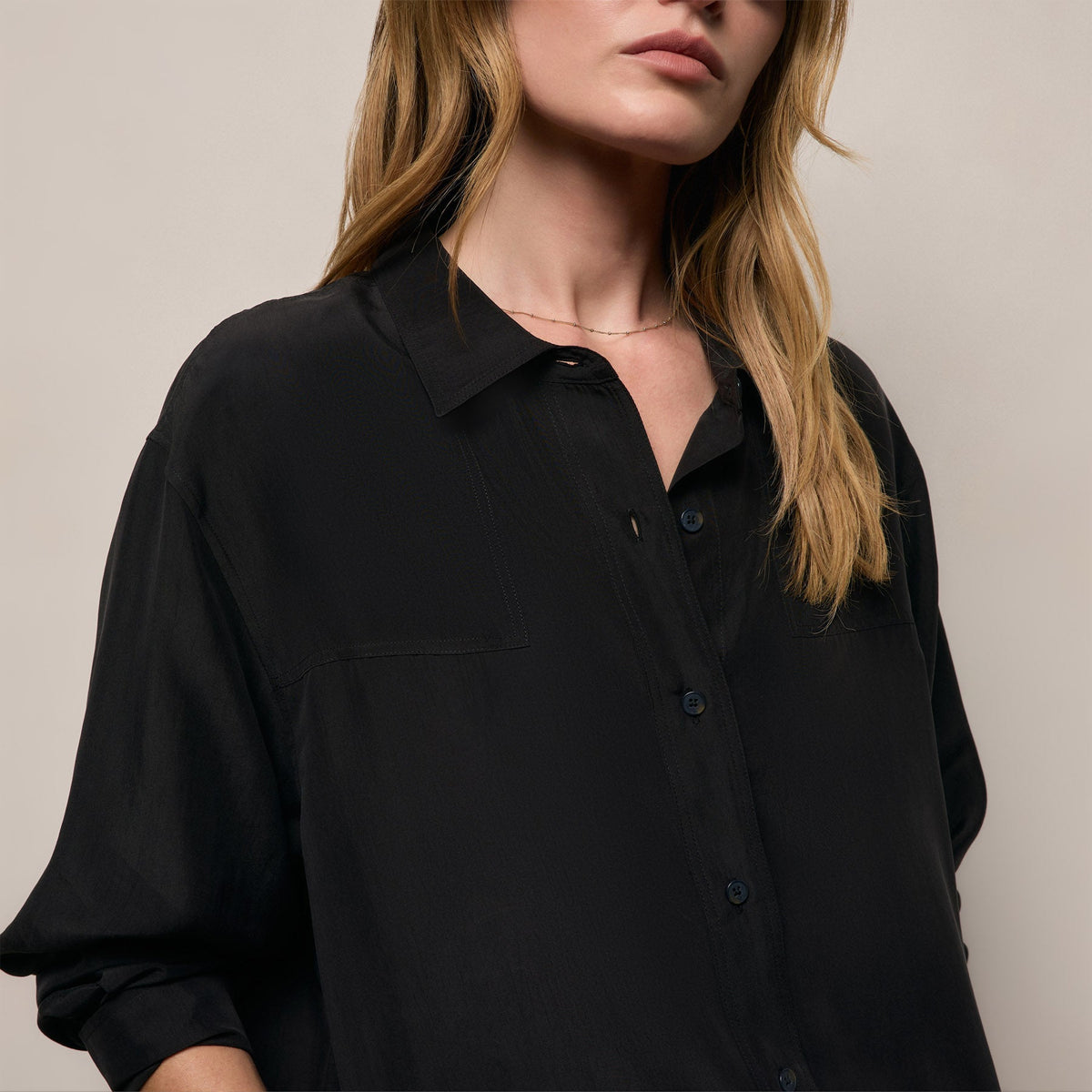 Washed Silk Patch Shirt in Washed Black | James Perse Los Angeles