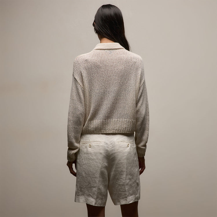 Silk Linen Open Knit Zip Polo in Ivory | James Perse Los Angeles