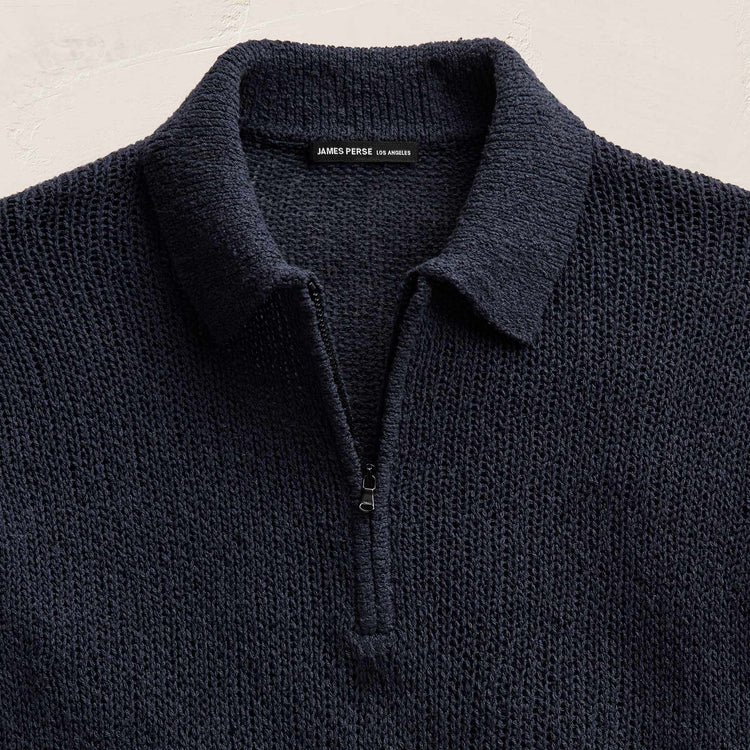 East Cape Silk Linen Quarter Zip in Navy | James Perse Los Angeles