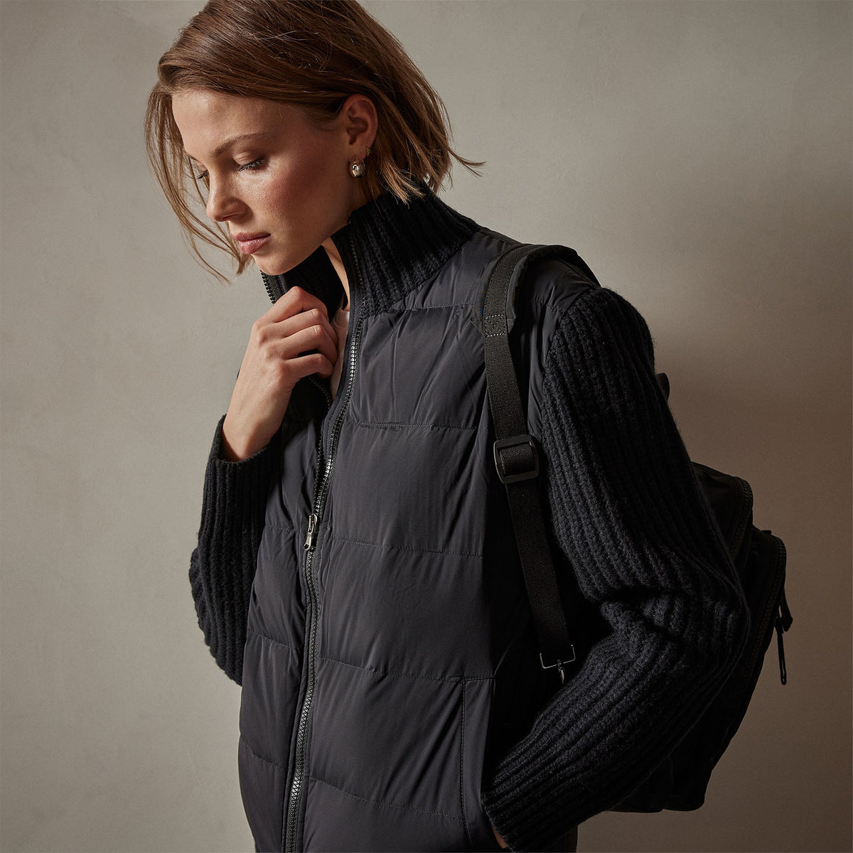 Mixed Media Zip Front Jacket in Black | James Perse Los Angeles