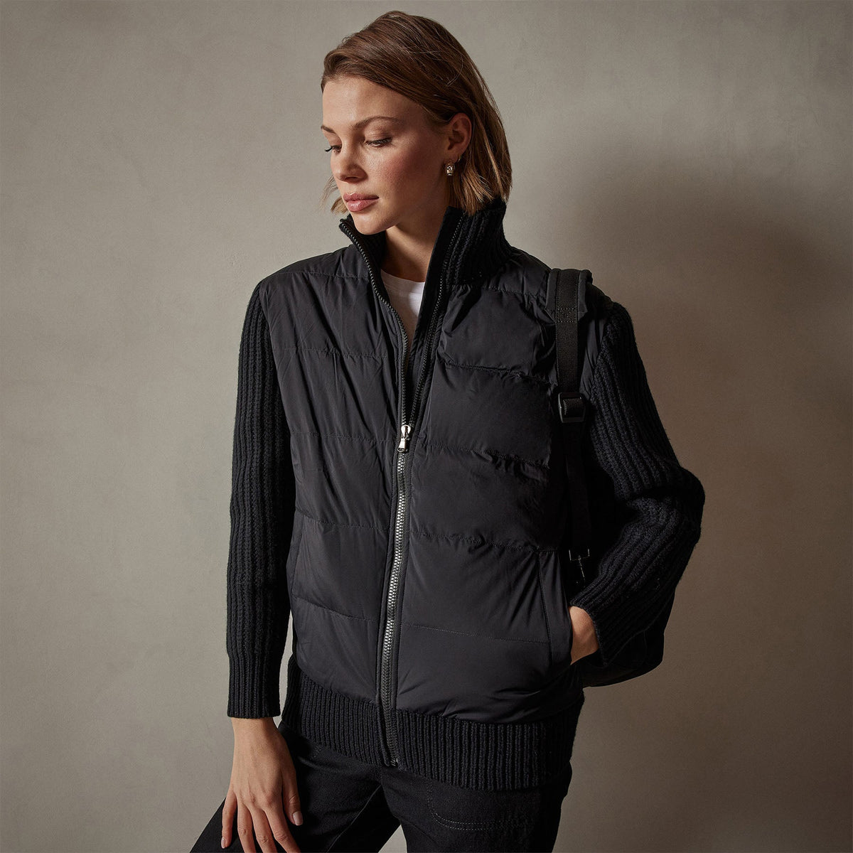 Mixed Media Zip Front Jacket in Black | James Perse Los Angeles