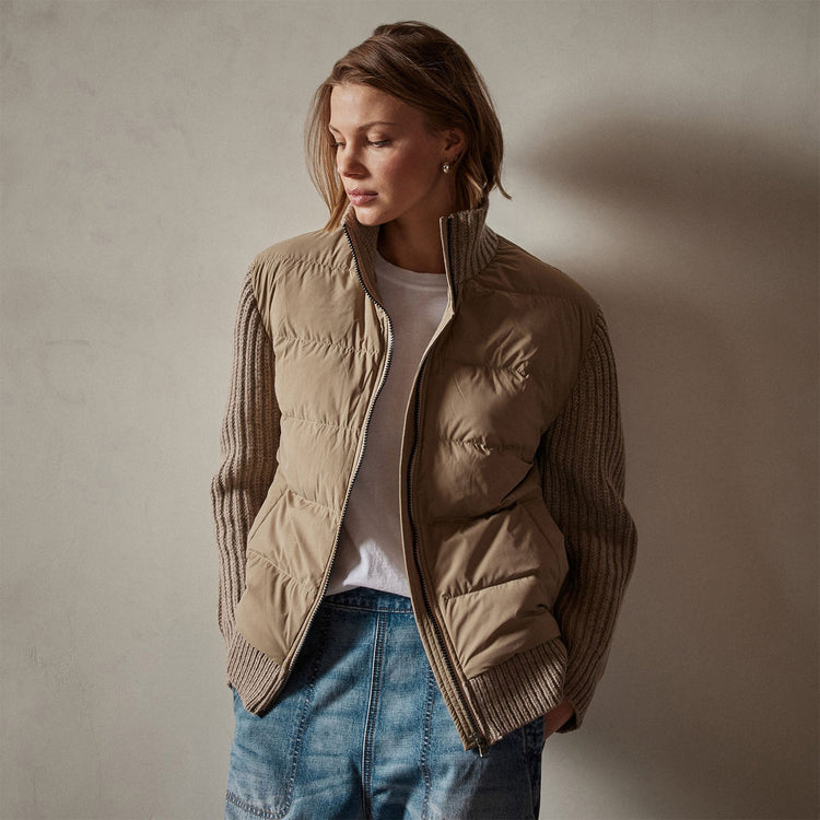 Mixed Media Zip Front Jacket in Coyote | James Perse Los Angeles