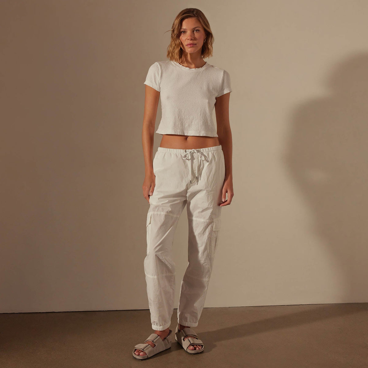 Stretch Poplin Cargo Pant in White | James Perse Los Angeles