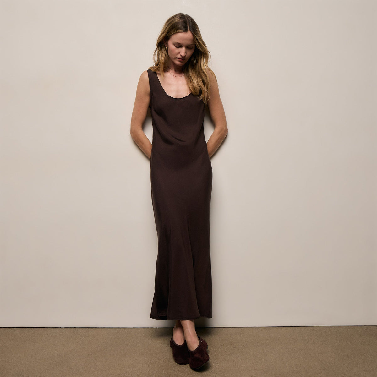 Silk Twill Tank Dress in Black Coffee | James Perse Los Angeles