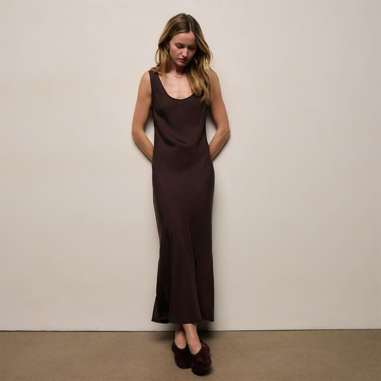 Silk Twill Tank Dress in Black Coffee | James Perse Los Angeles