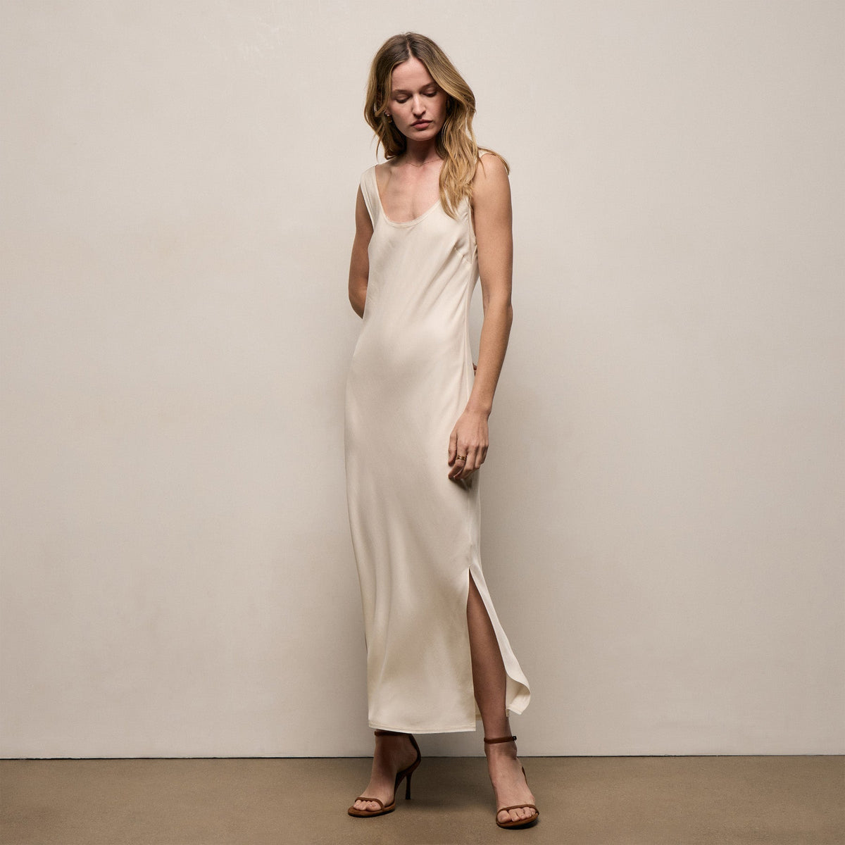 Silk Twill Tank Dress in Ivory | James Perse Los Angeles