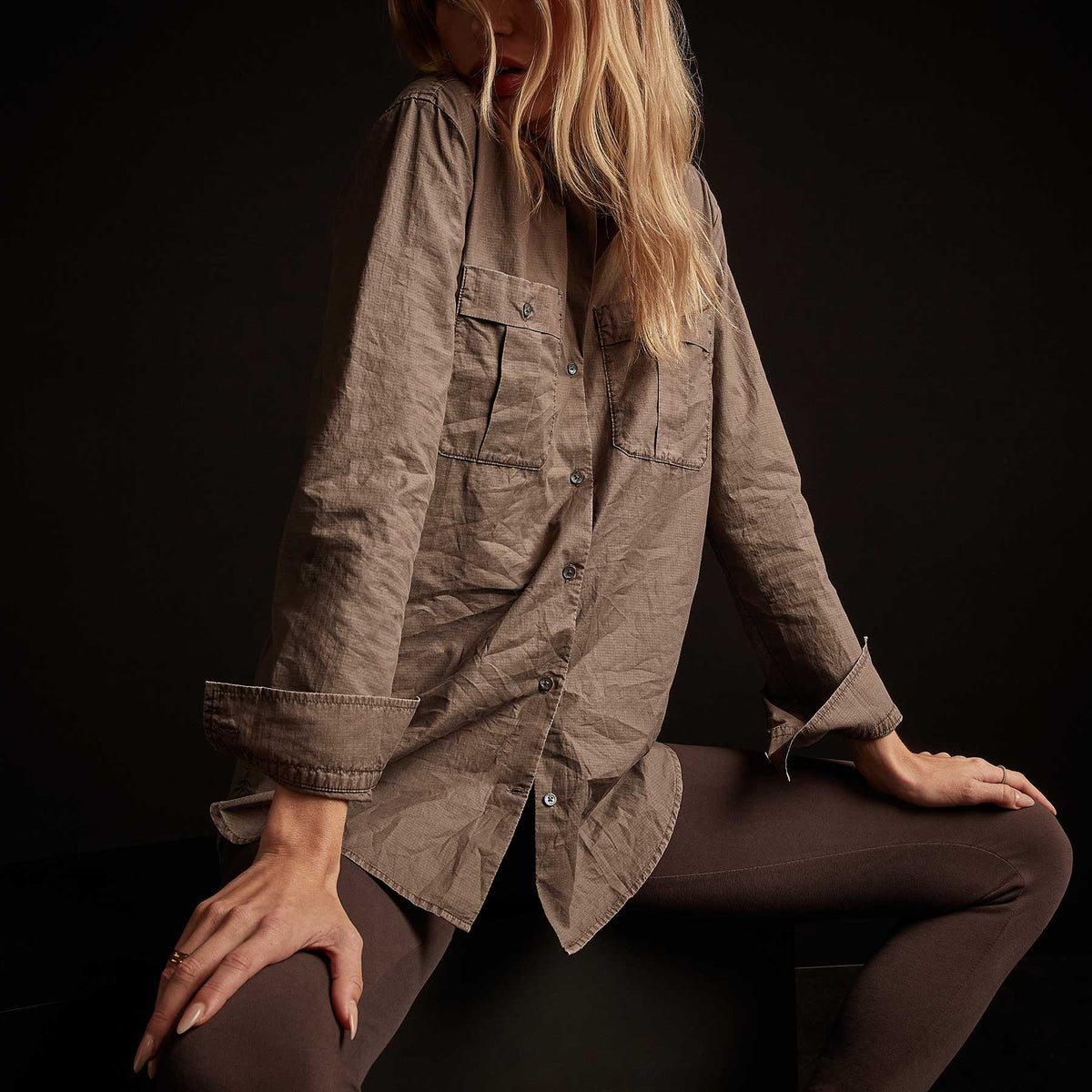 Supima Ripstop Utility Shirt - Greystone Pigment | James Perse Los Angeles