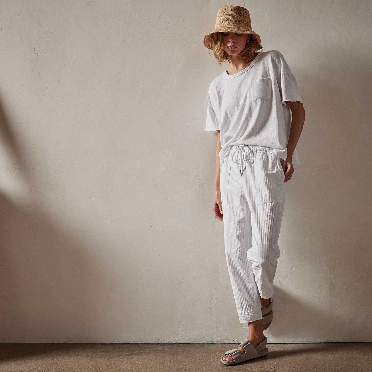 Seersucker Pant in White | James Perse Los Angeles 
