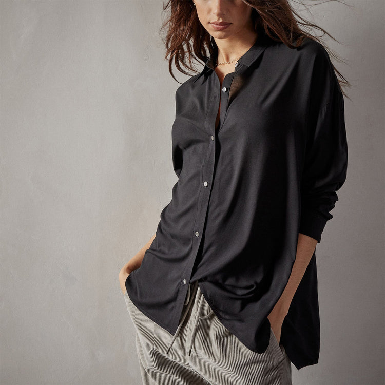 Stretch Viscose Shirt in Black | James Perse Los Angeles