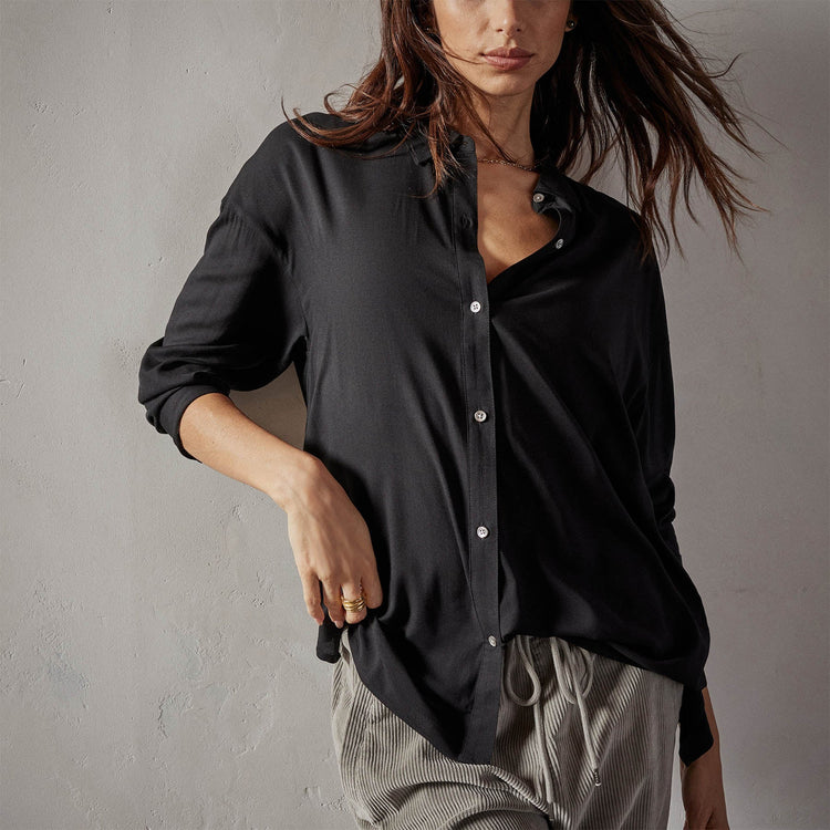 Stretch Viscose Shirt in Black | James Perse Los Angeles