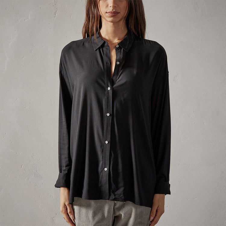 Stretch Viscose Shirt in Black | James Perse Los Angeles