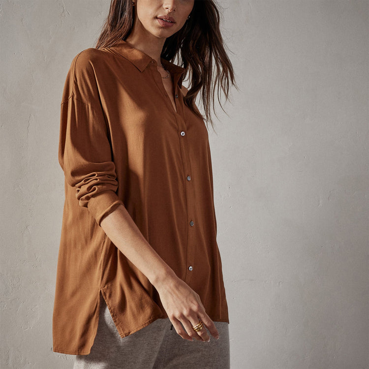 Stretch Viscose Shirt in Copper | James Perse Los Angeles