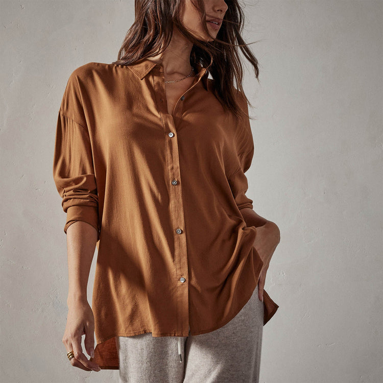 Stretch Viscose Shirt in Copper | James Perse Los Angeles