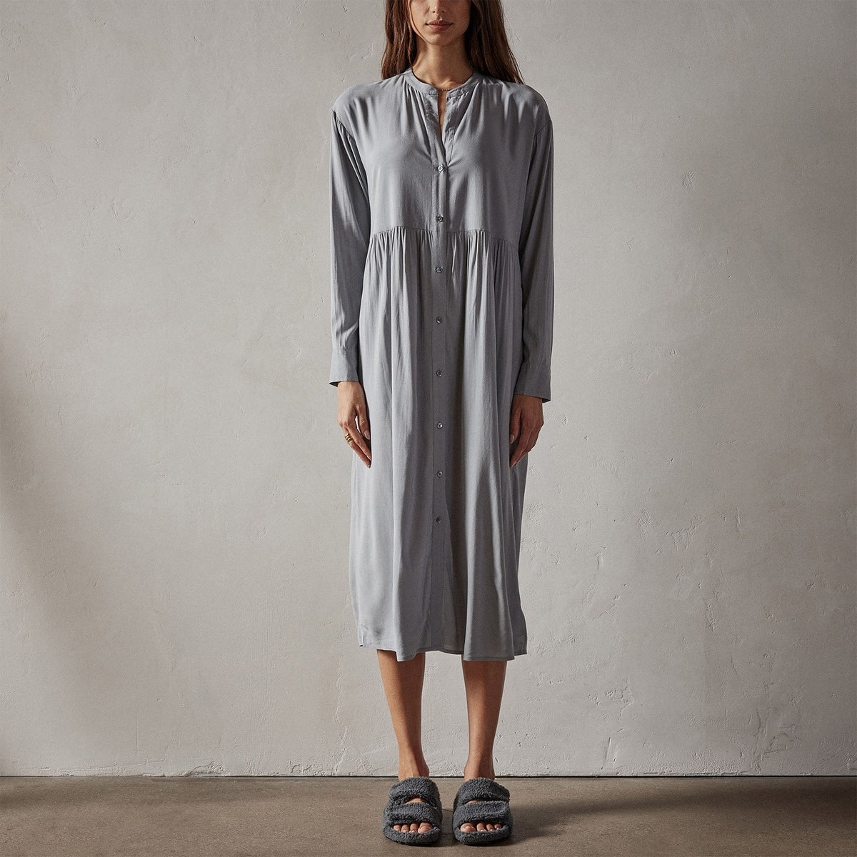 Stretch Viscose Shirt Dress in Ocean Mist | James Perse Los Angeles