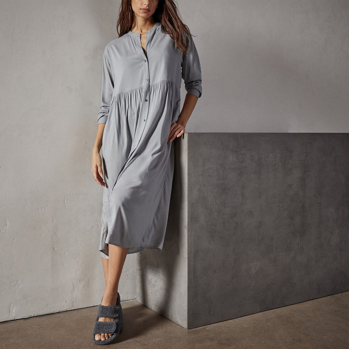 Stretch Viscose Shirt Dress in Ocean Mist | James Perse Los Angeles