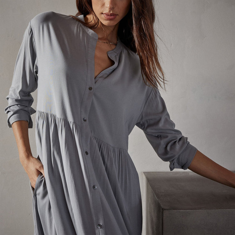 Stretch Viscose Shirt Dress in Ocean Mist | James Perse Los Angeles