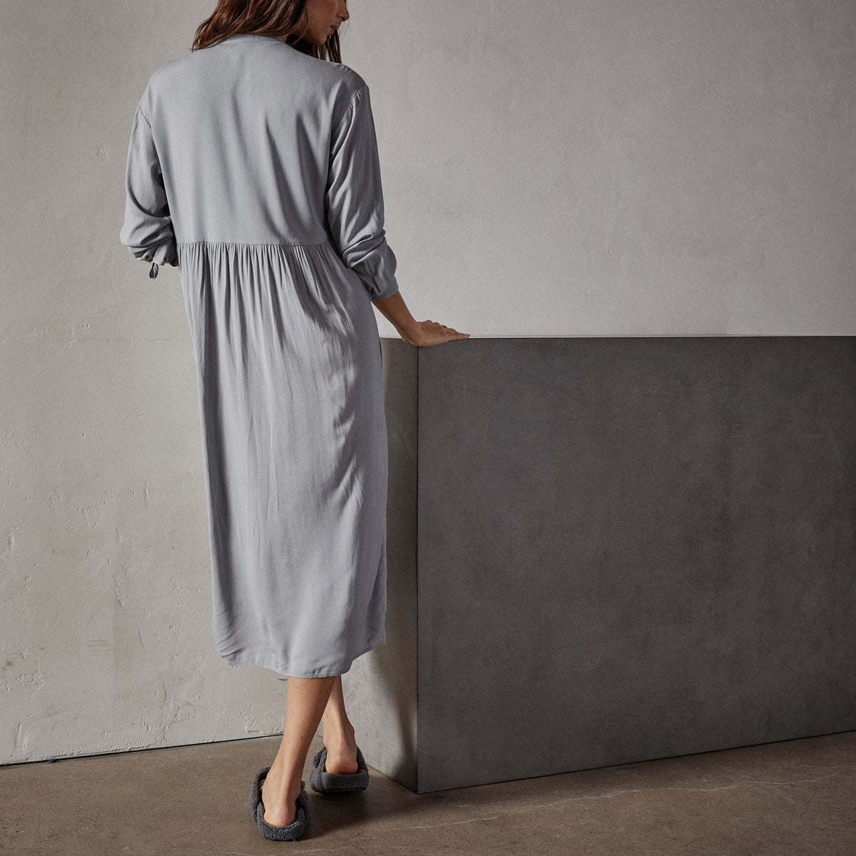 Stretch Viscose Shirt Dress in Ocean Mist | James Perse Los Angeles