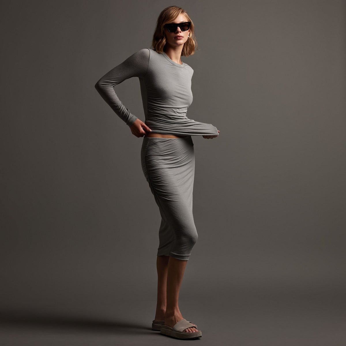 Shoreline Ruched Skirt in Silver Grey | James Perse Los Angeles