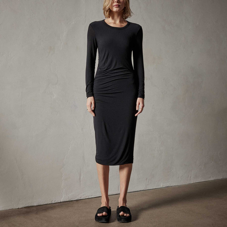 Shoreline Ruched Dress in Black | James Perse Los Angeles