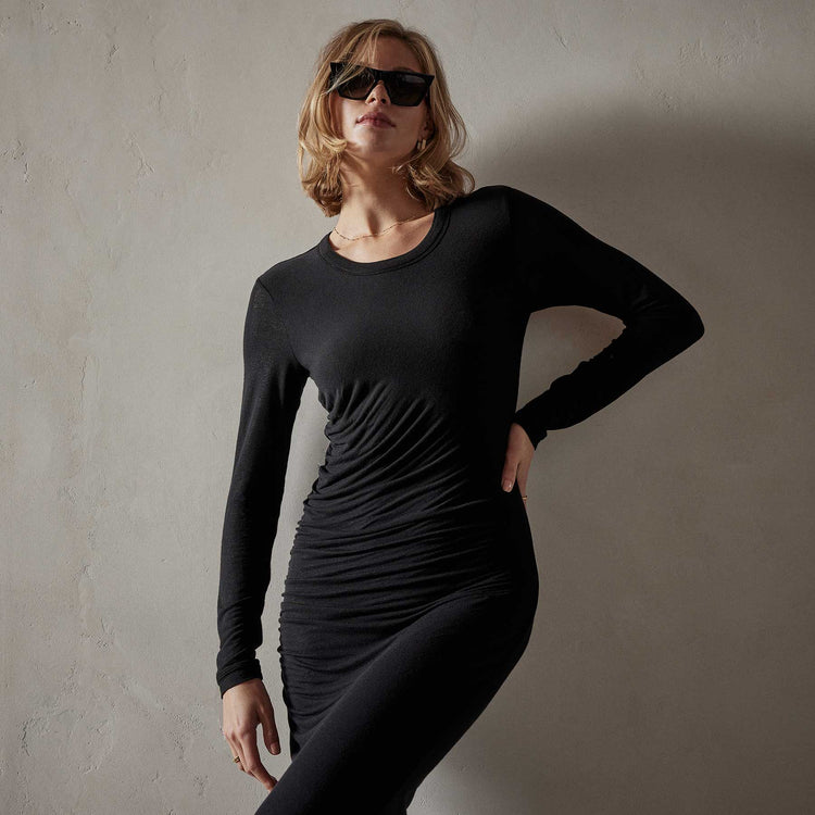 Shoreline Ruched Dress in Black | James Perse Los Angeles