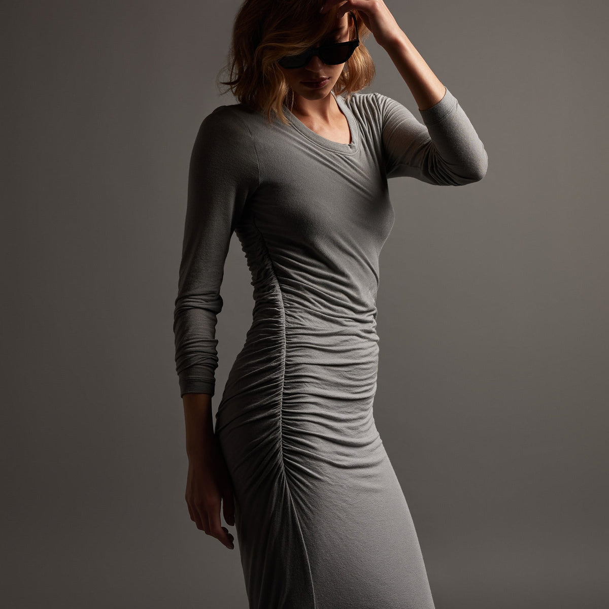 Shoreline Ruched Dress in Silver Grey | James Perse Los Angeles