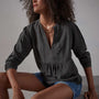 Curved Hem Peasant Blouse - Anthracite | James Perse Los Angeles