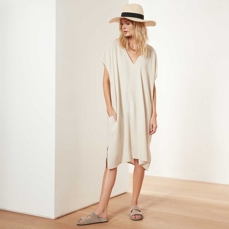 V Neck Kaftan in Natural | James Perse Los Angeles