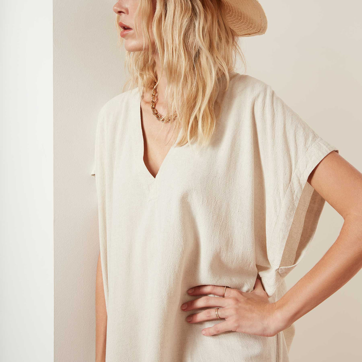 V Neck Kaftan in Natural | James Perse Los Angeles