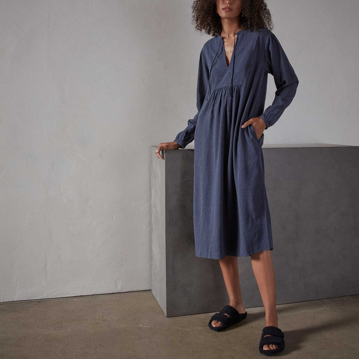 Peasant Dress - Navy | James Perse Los Angeles